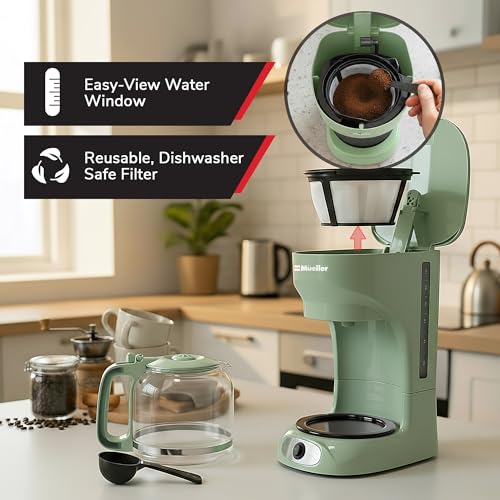 MUELLER HOME 12-Cup Drip Coffee Maker, Green, Borosilicate Carafe
