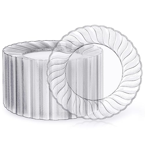 Disposable Clear Plastic Dinner Plates - 9 Inch, 100 Count, Food-Grade & Elegant - Variation of 9" Round Plates