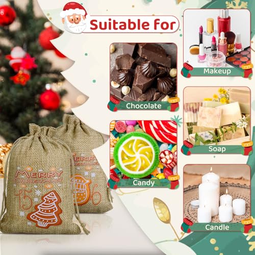 GWHOLE 24Pcs Empty Advent Calendar Bags to Fill Yourself, 24 Days Countdown to Christmas Burlap Bags with Drawstring, DIY Advent Calendar for Christmas Home Party Xmas Decorations