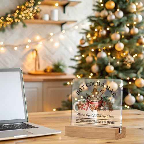 Christmas Gifts for Women Men Family, Gingerbread Gifts for Friends, Hot Cocoa Bar Decorations, Farmhouse Christmas Acrylic Desk Sign Decor (4 x 4 Inches)