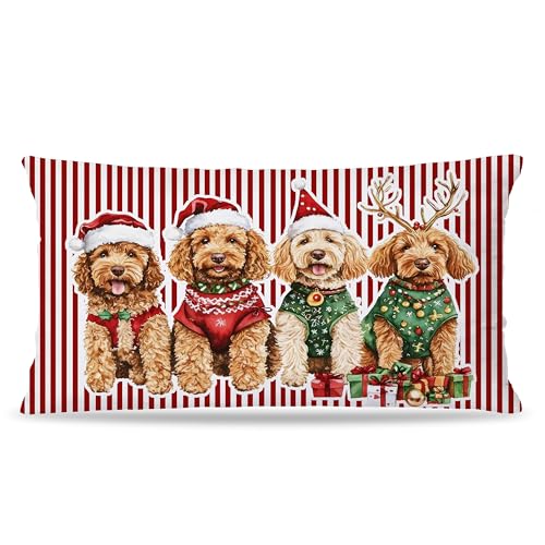DAYOUER Christmas Goldendoodle Pillow Cover 12x20 Multicolor 01, 18x18 Accent