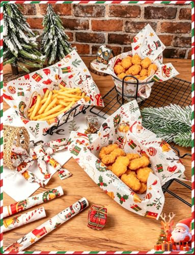 200 Pcs Christmas Wax Paper for Food, Sheets