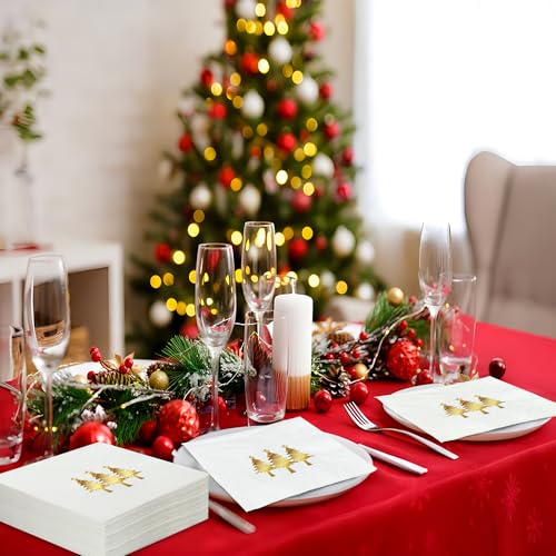 Christmas Gold Foil Cocktail Napkins 100 Pack 5x5 Inches Party Supplies