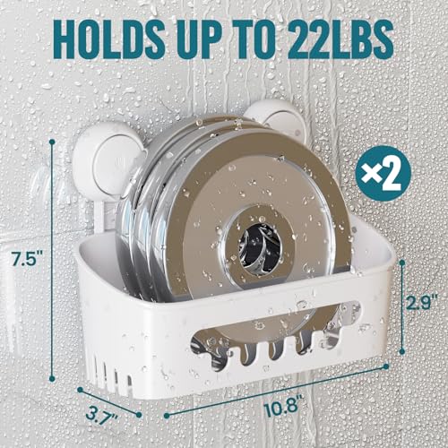 White Shower Caddy Suction Cup 2 Pack Waterproof Bathroom Organizer Heavy Duty