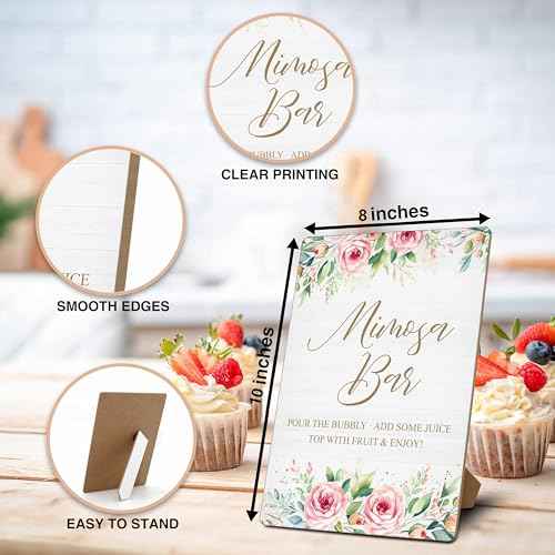 Mimosa Bar Sign, Mimosa Bar Supplies, Floral Brunch Decor, Flower 8x10 Wooden Tabletop Sign With Stand, Mimosa Bar Decor For Bridal Shower Baby Shower Wedding Birthday Christmas Party, 10