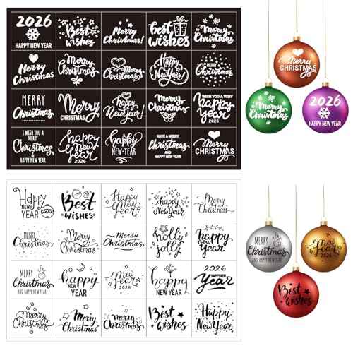 40Pcs Black and White Word Stickers for Crafts Christmas Ornaments, Vinyl Rub on Transfers UV Decals,Stickers for Xmas Words Winter Holiday Window Glass Cups Balls Jars Home Decorations