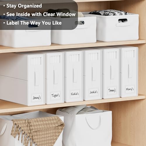 SUOCO 6 Pack Bed Sheet Organizers & Storage Boxes with Labels, Foldable Linen Closet Organizer, White