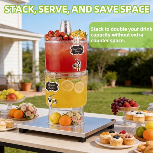 MiraFure 2 Pack 2-Gallon Drink Dispensers with Stand & Leak-Proof Spigots
