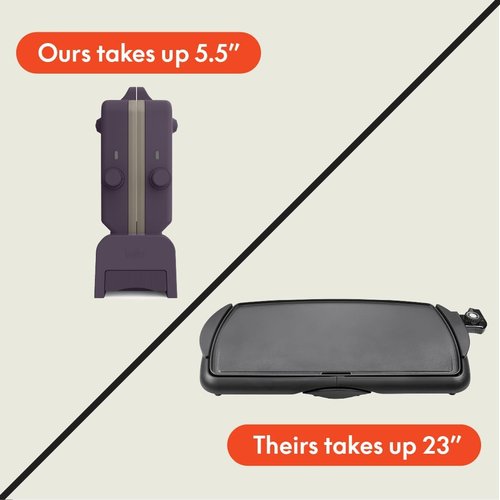 Bella 10"x20" Ceramic Fold-N-Store Griddle - Dual Temp Up to 400°F, Nonstick, Dishwasher Safe, Plum