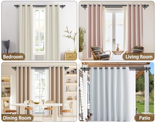 Double Curtain Rod Set 140-180 Inches Black - Telescoping Metal Drapery Rods with Finials