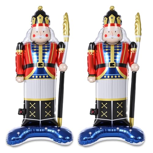 Cinnvoice Soldier B 2 Pack 47-Inch Christmas Nutcracker Balloons with Base - Festive Holiday Decor