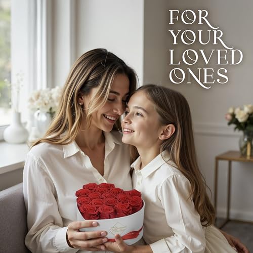 16 Red Preserved Roses Heart Box Gift for Her Wife Mom - Everlasting Flowers