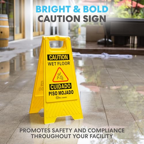Commercial 35-Quart Side Press Mop Bucket Set on Wheels with Wet Floor Sign - Yellow
