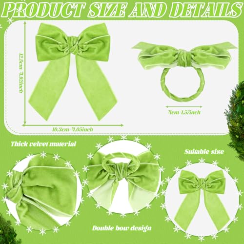 Maxdot 12 Pcs Bow Napkin Rings Set, Velvet Napkin Holders Buckles 4 x 4.9 Inch Serviette Rings for Family Dinner, Wedding, Party, Banquet, Table Decorations (Green)
