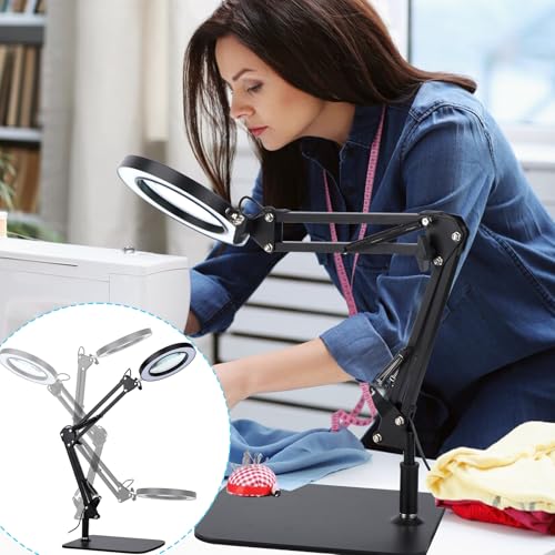20-Inch Stand and Clamp LED Magnifying Desk Lamp with Real Glass Lens, Adjustable Light