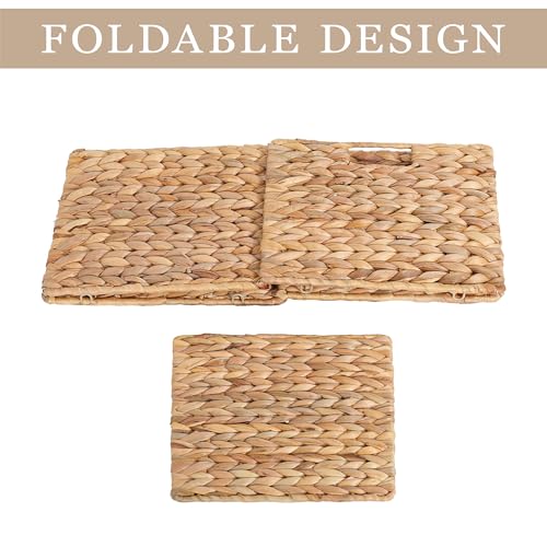 4 Pack Water Hyacinth Storage Baskets - Foldable Wicker Cubes for Pantry & Shelves