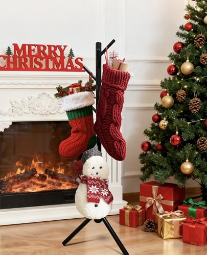 Black Freestanding Christmas Stocking Holder Stand, 8-Hook Wooden Tree