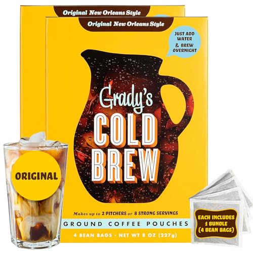 Grady’s Cold Brew Coffee & Chicory Pouches - Original 8 Count - New Orleans Style, Easy Brew, 24 Drinks