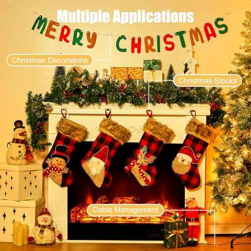 Brightown Christmas Light Clips, 30 Hooks for Outdoor String Lights and 35 Adhesive Strips, String Light Hooks for Indoor Outdoor String Lights Christmas Decor Wall Fireplace Ceiling