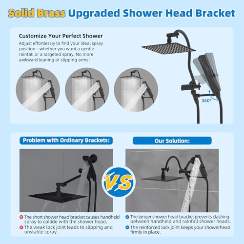 Hibbent Square 10'' Matte Black Metal Rain Shower Head & Handheld Combo