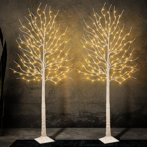 TVAL 2 Pack 6ft Lighted Birch Trees for Indoor Outdoor Christmas Decor - Realistic & Energy-Efficient