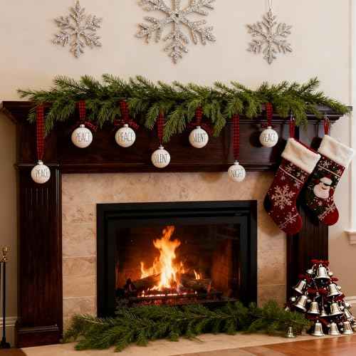 Christmas Decoration, 2.4 Inch 12PCS Farmhouse White Christmas Ornament with Buffalo Plaid Bows, Christmas Tree Decor, Set