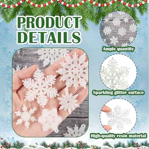 60pcs Small Snowflakes for Craft, White Glitter Resin Mini Snowflake Ornament Christmas Decorations for Christmas Embellishments Xmas Tree Winter Party DIY Craft Decor