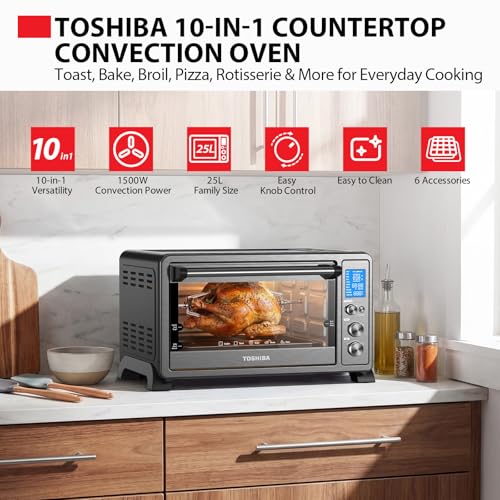 TOSHIBA 25L 10-in-1 Convection Toaster Oven - 6-Slice Countertop, 1500W