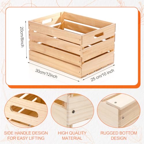 Wooden Storage Crates Set - Unfinished Rustic Display Boxes, 12x10x8 Inches, 3 Pack