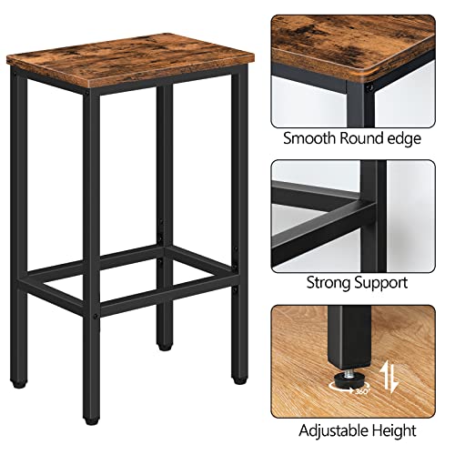 MAHANCRIS Rustic Brown & Black 25.8-Inch Industrial Bar Stools Set of 2 with Footrest