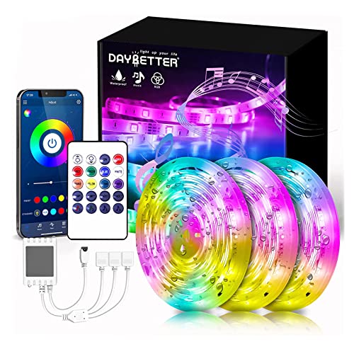 DAYBETTER 50ft Waterproof RGB LED Strip Lights with App & Remote Control - Outdoor Decor