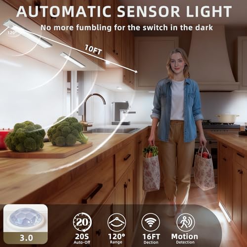 8 Inch Dimmable Wireless Motion Sensor Under Cabinet Light - White, 5 Pack