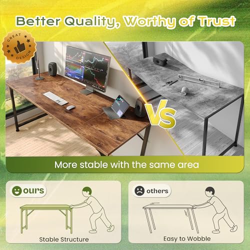 PRAISUN 55 Inch Rustic Brown Computer Desk - Spacious Home Office Workspace