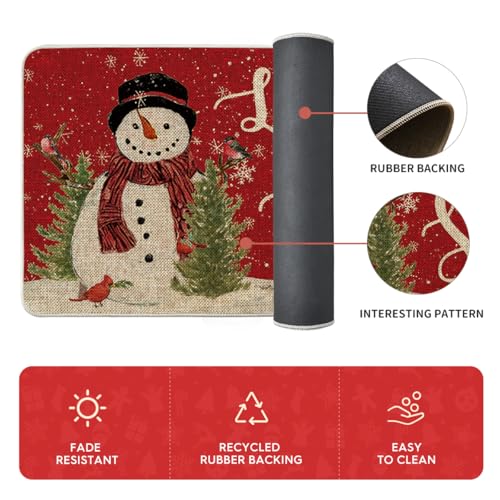 Red Let It Snow Snowman Cardinal Bird Kitchen Rugs 3-Piece Set 17"x29"+17"x36"+17"x47"