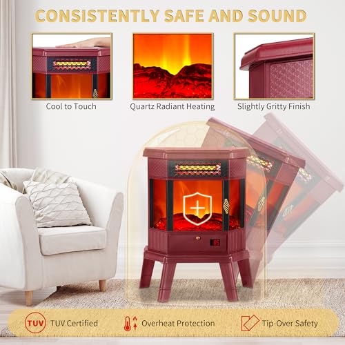 RealSmart 22-Inch Electric Fireplace Heater with 3D Flame Effect & Remote Control - Christmas Red