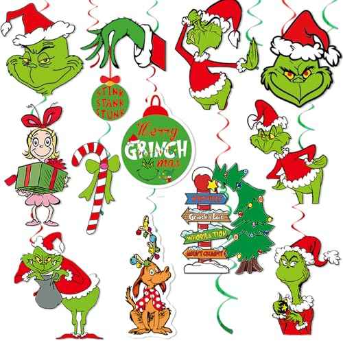 Christmas Party Decorations Green Monster Hanging Swirls Whoville Christmas Decorations Merry Christmas Decorations Christmas Party Supplies Friendsmas Party Decorations