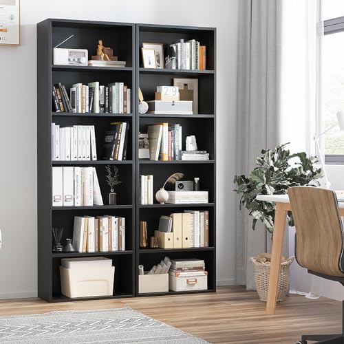 6-Tier Wooden Bookcase - Floor Standing Storage Shelf for Home & Office