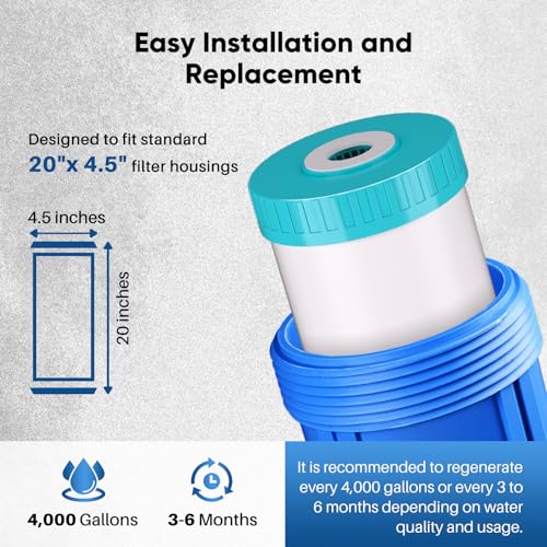 PUREPLUS 20x4.5 Inch Iron & Manganese Removal Water Filter - Reusable Filter Cartridge
