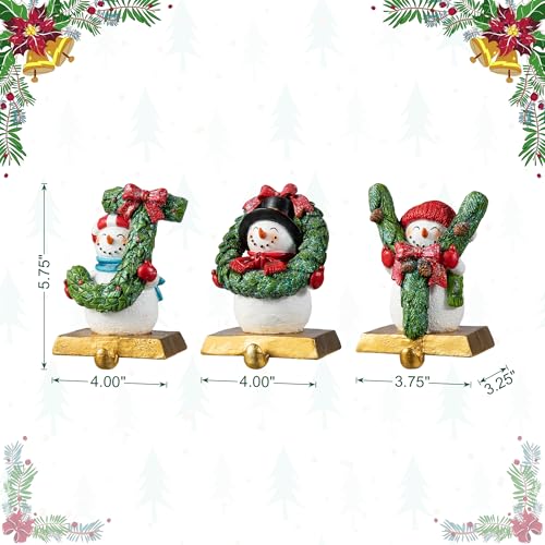 Set of 3 Snowman Stocking Holders - Heavy Duty Resin Christmas Decor