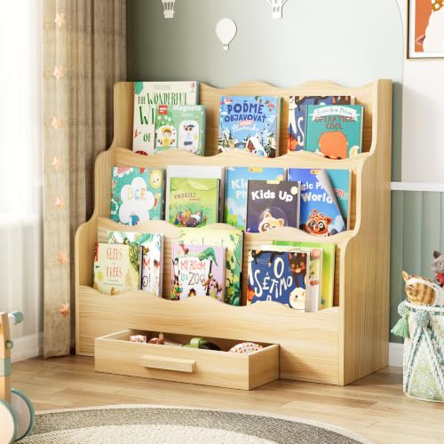 29.6-Inch Kids Montessori Scalloped Bookshelf with Drawer - Toddler Storage