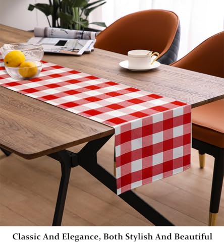 DUOBAO 14x90-Inch Red and White Buffalo Check Farmhouse Table Runner for Holiday & Wedding Decor