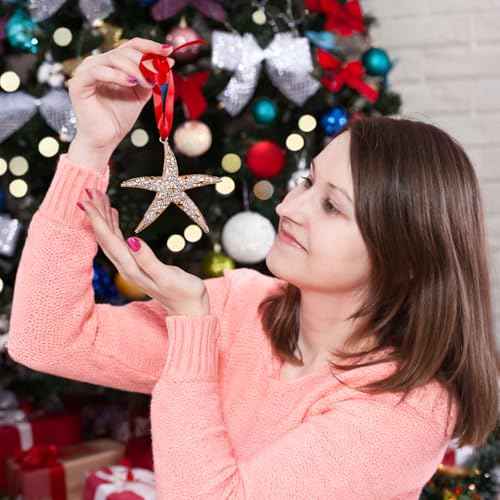 D4DREAM Starfish Christmas Ornament - Metal Gold Starfish Ornaments for Christmas Tree Beach Theme Hanging Ornaments Keepsake Gifts for Women Men Kids