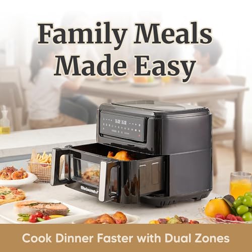 11 Qt Dual Zone Air Fryer Oven - Black, Family Size, 1600W