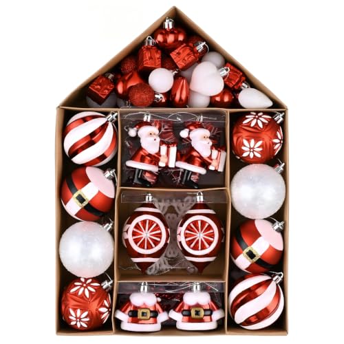 Valery Madelyn Christmas Ornaments Set, 70ct Red and White