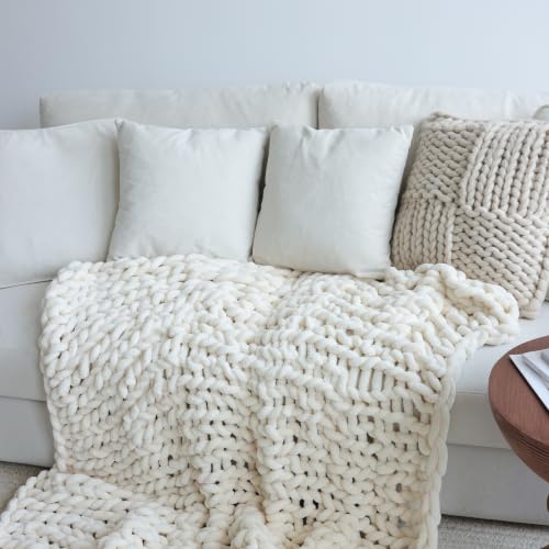 Chenille Chunky Knit Throw Blanket - Cream, 40x50 Inches - Home Decor