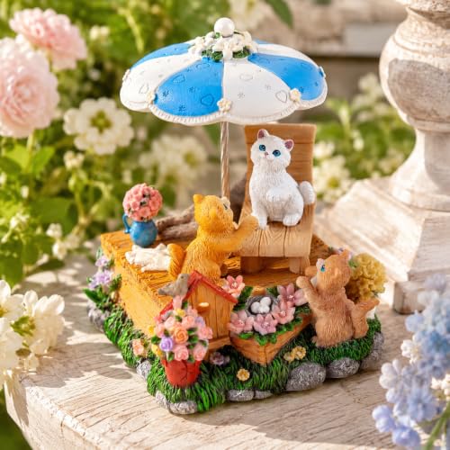 Cat Music Box with Rotating Umbrella, Hand-Painted Resin Figurine