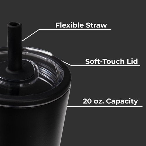 HydroJug Everyday Tumbler 20 oz – Ceramic-Lined Insulated Tumbler with Straw and Soft-Touch Lid, Cup Holder Friendly, Double-Wall Vacuum Insulation, Reusable Travel Cup – Black