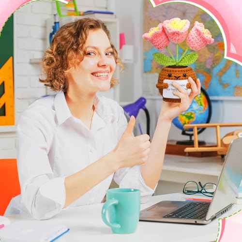 Christmas Teacher Appreciation Gifts Thank You for Helping Me Grow Positive Handmade Crochet Flower Doll with Appreciation Card for Xmas Teacher Birthday Office(Bell Orchid)