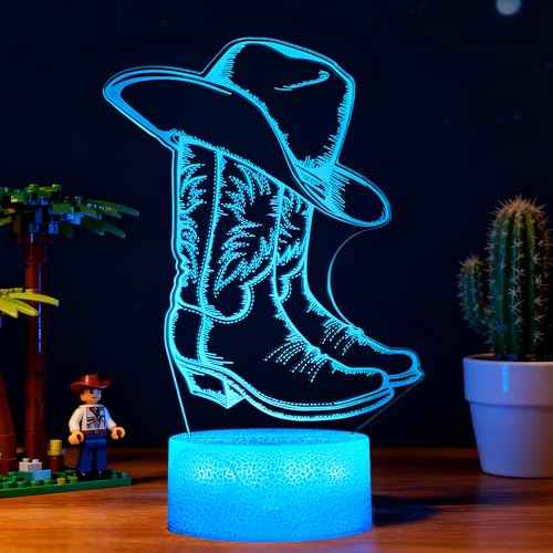 Cowgirl Night Light, Cowboy Gifts, 3D Illusion Night Light with 16 Colors Changing, Remote Control with Timer, Kids Room Decoration for Holiday Birthday Christmas
