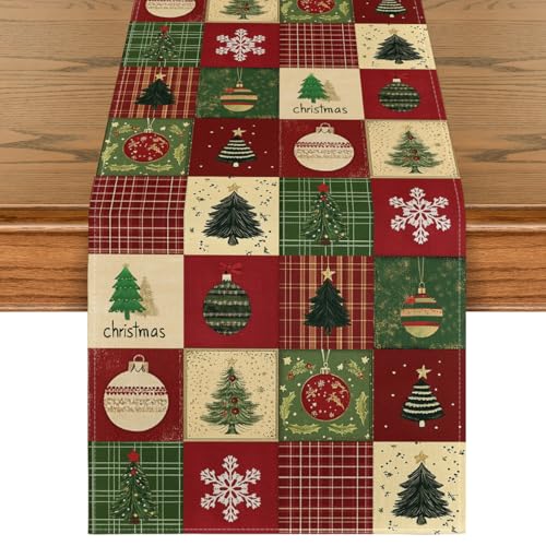 Artoid Mode Xmas Tree Gift Party Atmosphere 210 GSM Christmas Table Runner, Winter Kitchen Dining Table Decoration for Home Party Decor 13x72 Inch